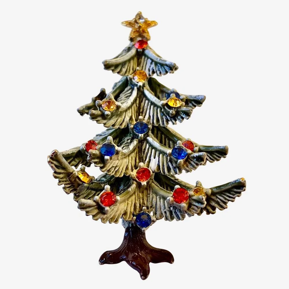 ART Arthur Pepper Vintage Christmas Tree Brooch Multi-Color Rhinestones signed